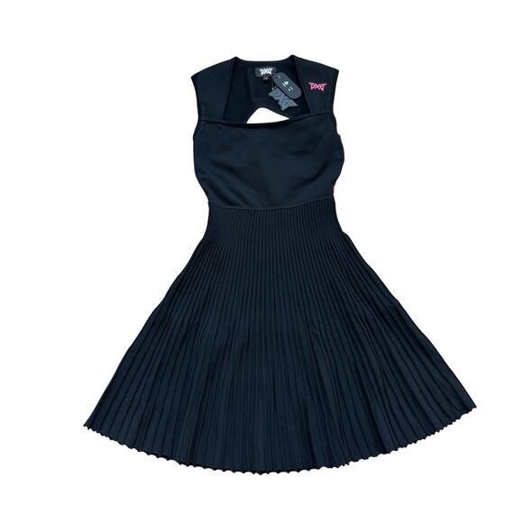 NWT PXG Eclipse Sleeveless Knitted Pleat Dress Black XS Luxury Golfwear - Picture 3 of 9